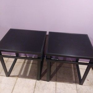 Two glass top metal tables